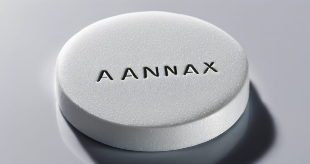 Een ronde, witte pil met daarop de inscriptie "A ANNAX", tegen een gladde, lichtgrijze achtergrond.